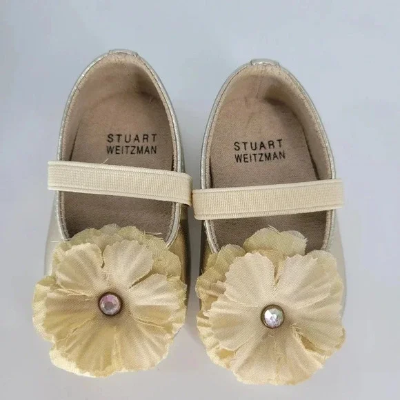 Stuart weitzman gold flower dressy ballet flats infant crib soft sole shoe  2 - Picture 5 of 6